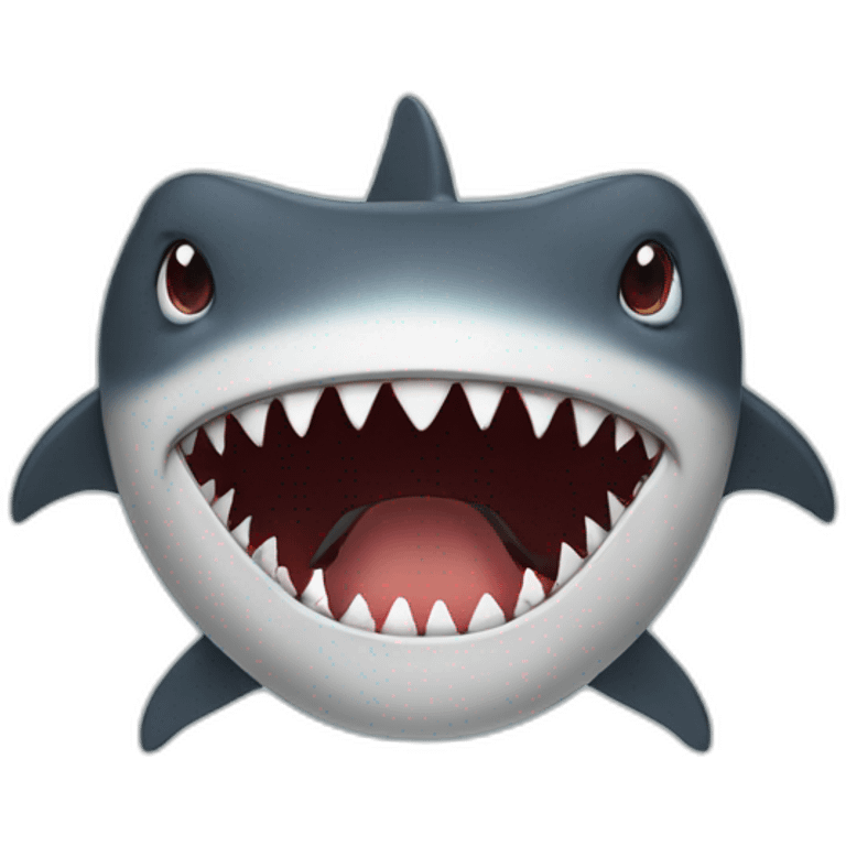 a man transformed into a shark with fangs instead of a mouth and devil horns emoji