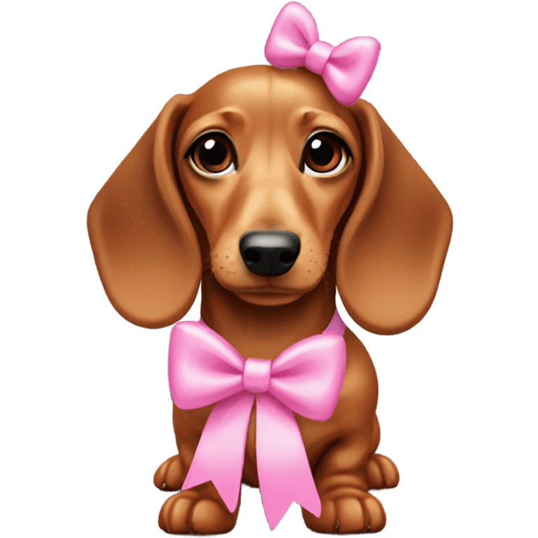 Miniature dachshund wearing a pink bow emoji