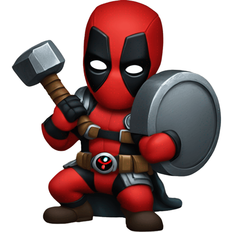 Deadpool holding thors hammer emoji