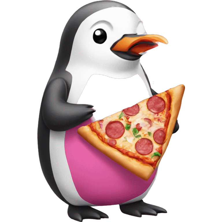 Pink penguin eating pizza emoji