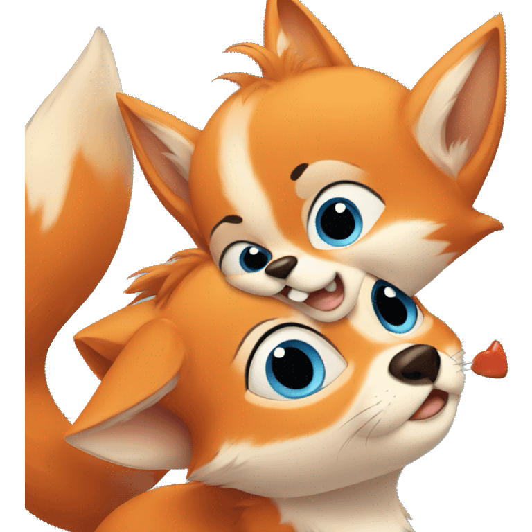 baby boy hugging little fox with blue eyes emoji