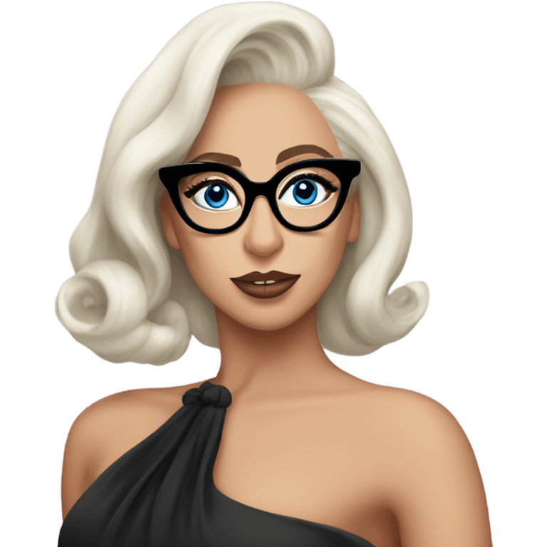 Lady gaga blue eyes black glasses classy updo  emoji