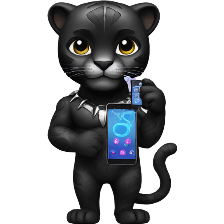 A black panther holding a phone with the number 0 in its paws emoji