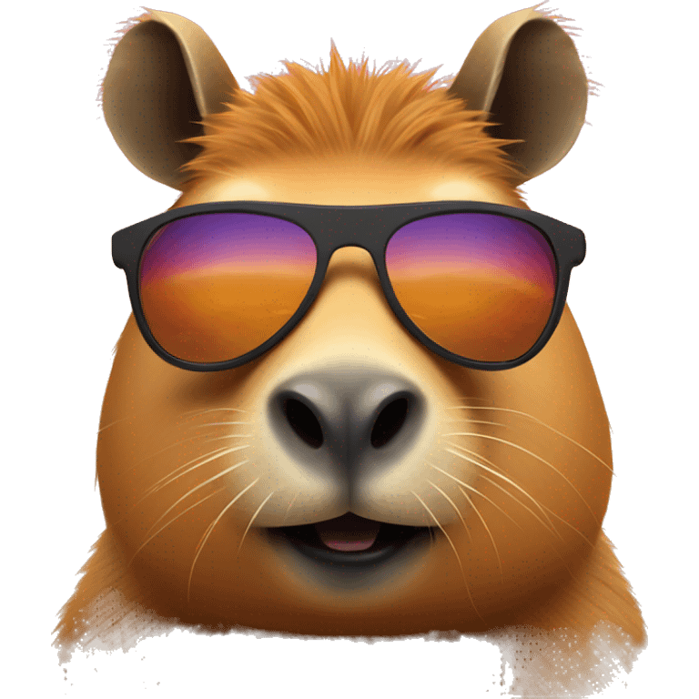 Capybara with sunglasses and sunset emoji