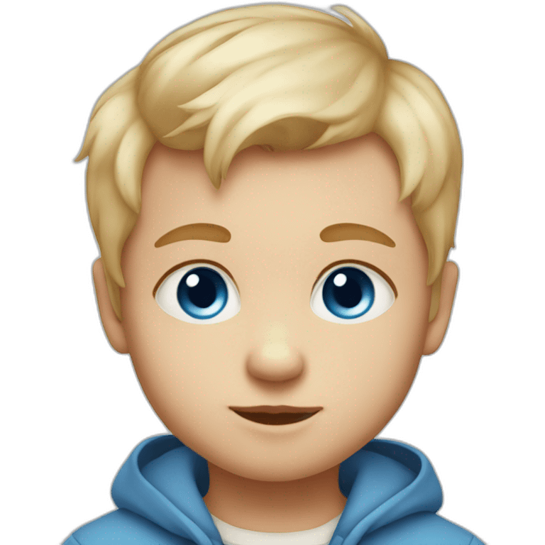 Baby boy with blond hair, blue eyes and a fox emoji