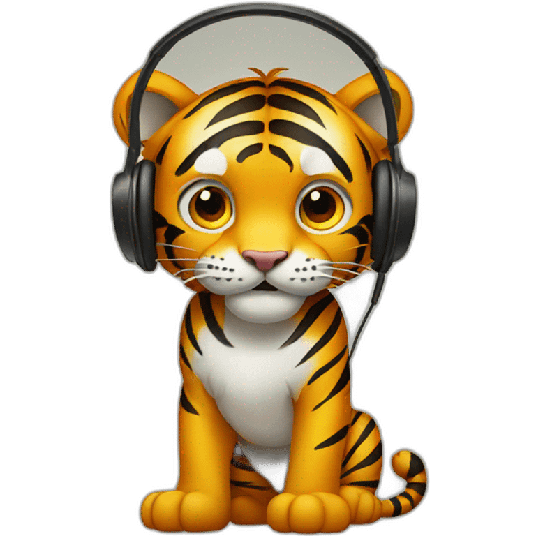 tiger standing on 2 feet wearing headphones emoji