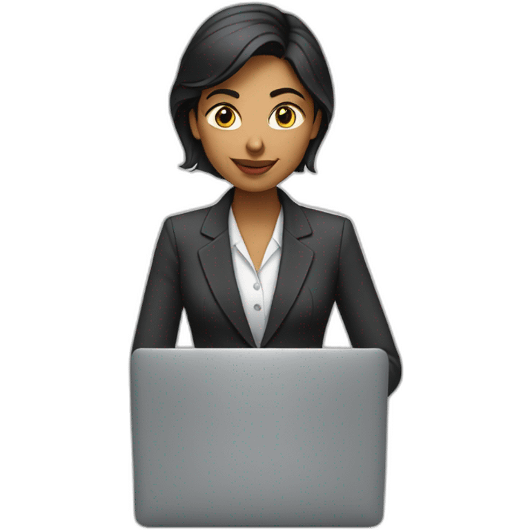 Indian woman wearing suit typing on a MacBook emoji