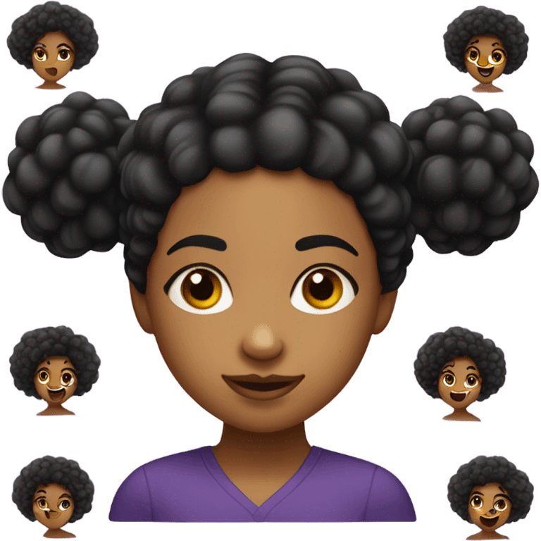 Light skin black girl with 2 black puff balls as hairstyle with various facial expressions  emoji