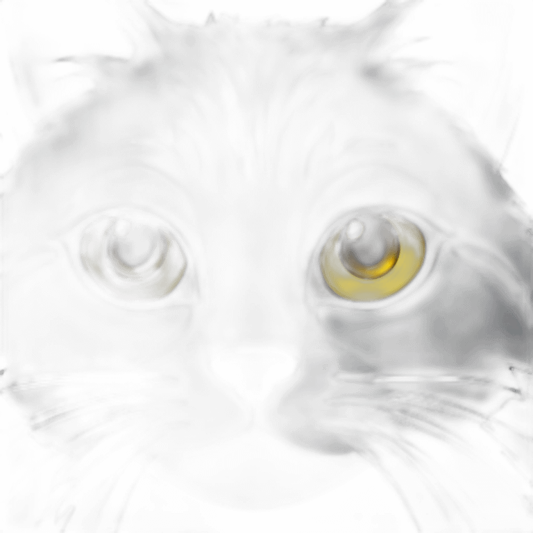 gray and black medium furry cat with yellow eyes looking mischievous emoji