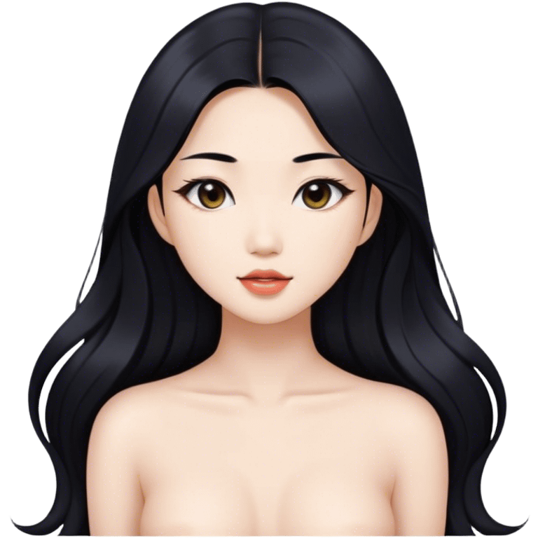 gorgeous Asian girl with long black hair, white skin, and a beautiful body  . Glamorous body  emoji