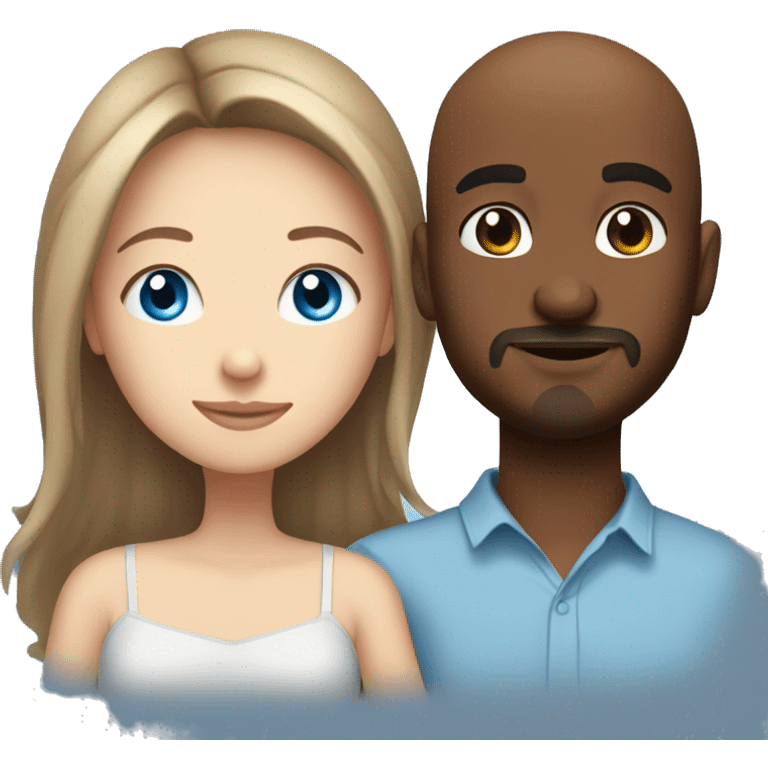 Beautiful Girl with blue eyes and long brown hair and boy with brown hair cuddling, Bald black man with goatee  emoji