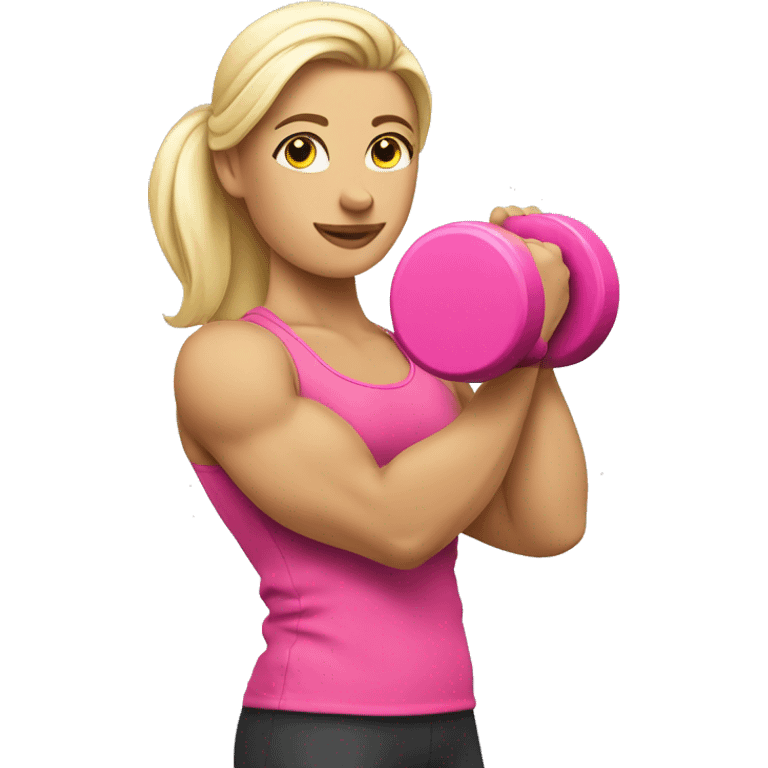 Female White bicep side view holding a pink dumbbell emoji