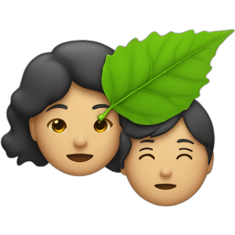 person laying and a woman faning him with a leaf emoji