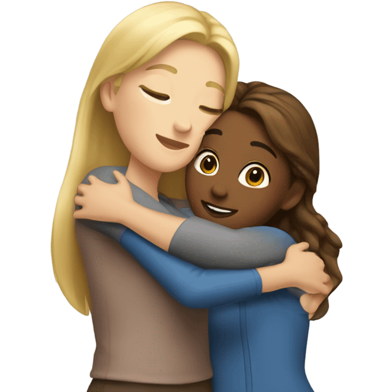 The blonde woman hugs the brown haired girl emoji