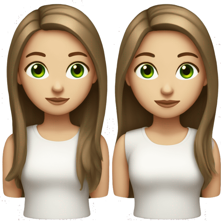 White girl with long brown straight hair and green eyes, white shirt emoji