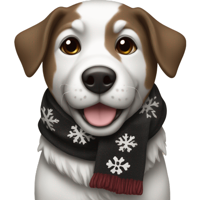 Dog black and brown and white with a christmas scarf emoji