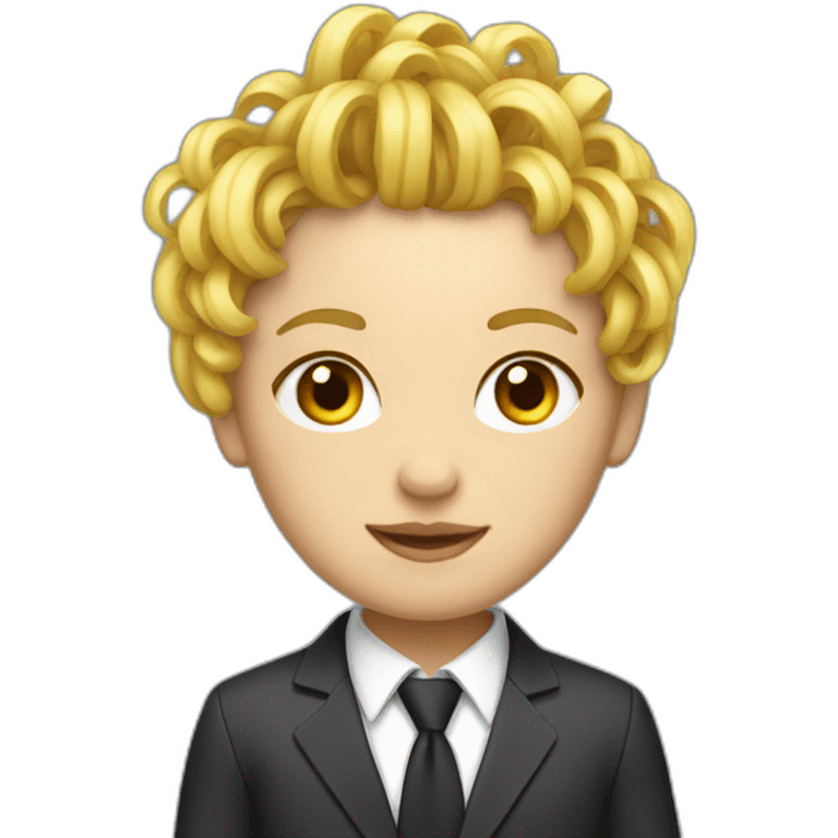 a girl with blond noodles hair and a suit emoji