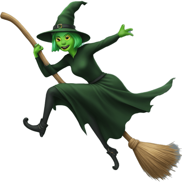 Green witch on a broom emoji