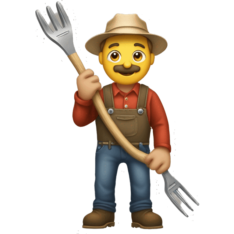 a farmer holdinga pitch fork with anned sk emoji