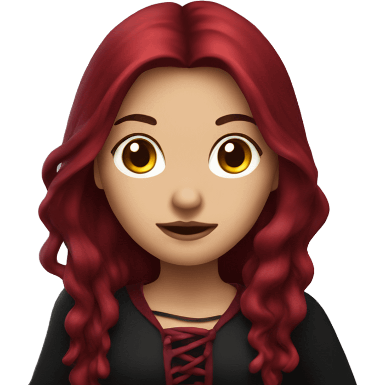 beautiful long haired witch, red, black, burgundy emoji