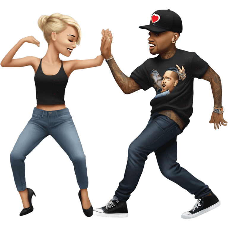 Hyper Realistic Chris Brown  dancing with his backing dancer Taylor emoji