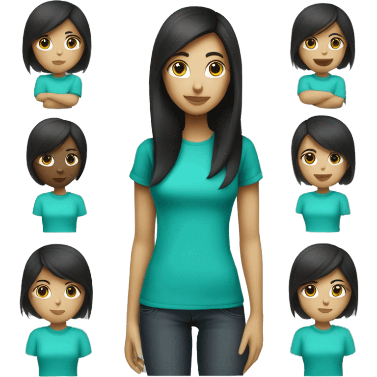 woman darker with dark straight hair in turquoise color t-shirt. she stay with vacum cleaner emoji