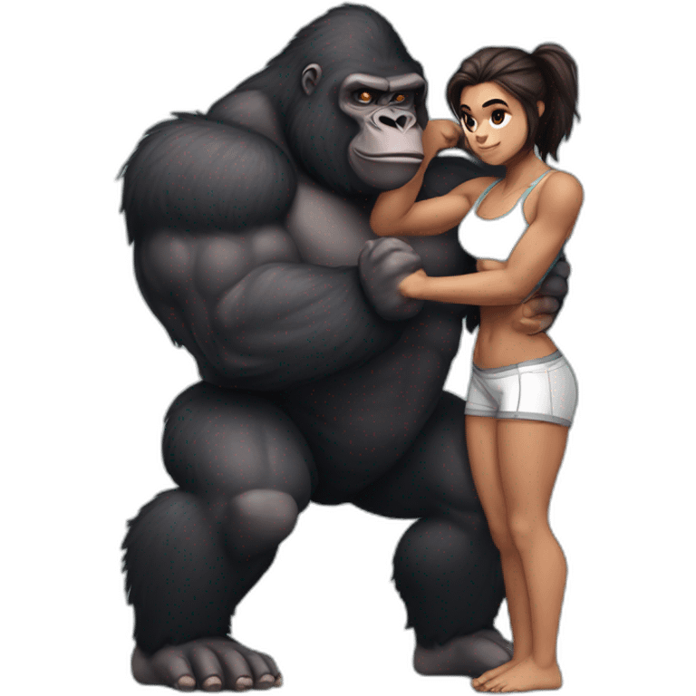 Big buff Gorilla holding a beautiful girl doing squats emoji