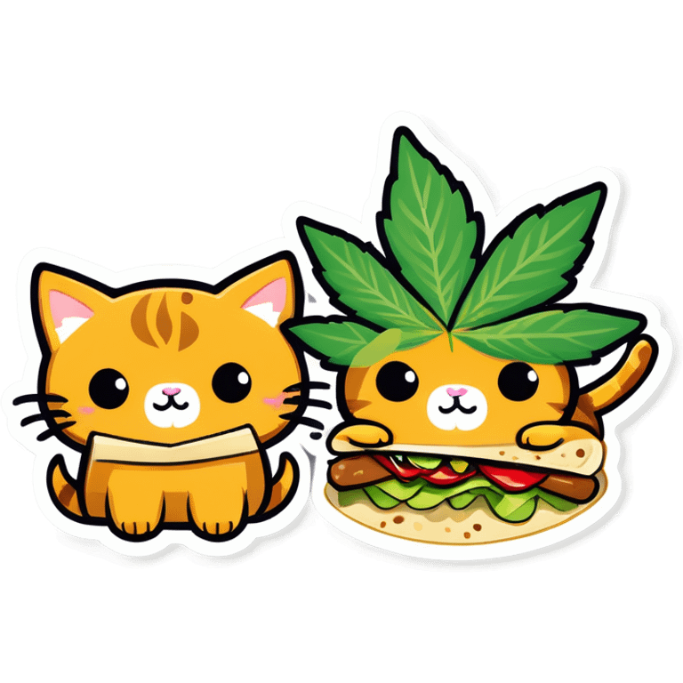 Kawaii Cannabis leaf and kittens eating tacos kawaii style  emoji