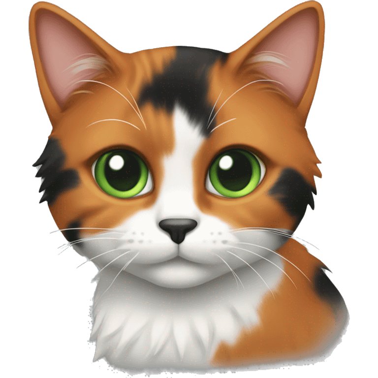 Calico cat with green eyes and orange, gray, and black fur emoji