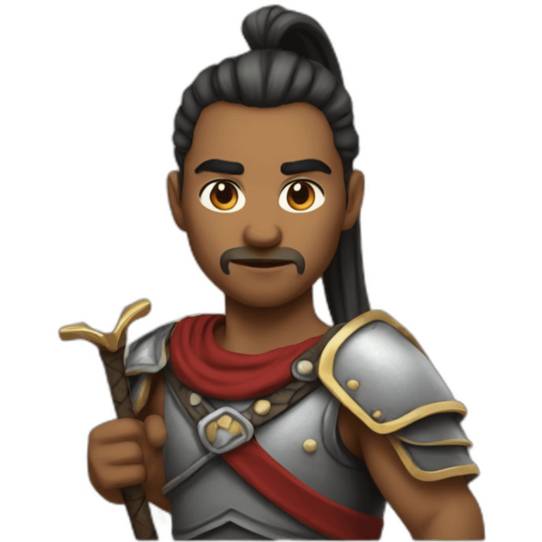 A male warrior with a cleft lip and long pony tail emoji