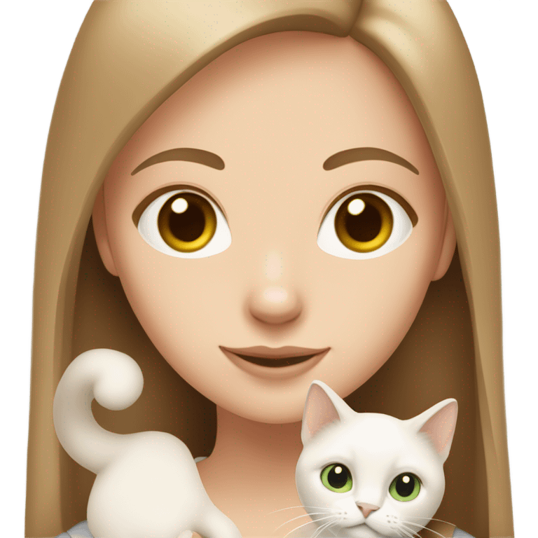  a girl with straight light brown hair with her white Siamese cat emoji