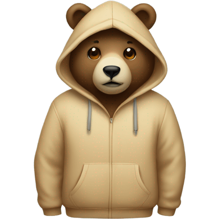 A bear wearing a hoodie with airpods emoji