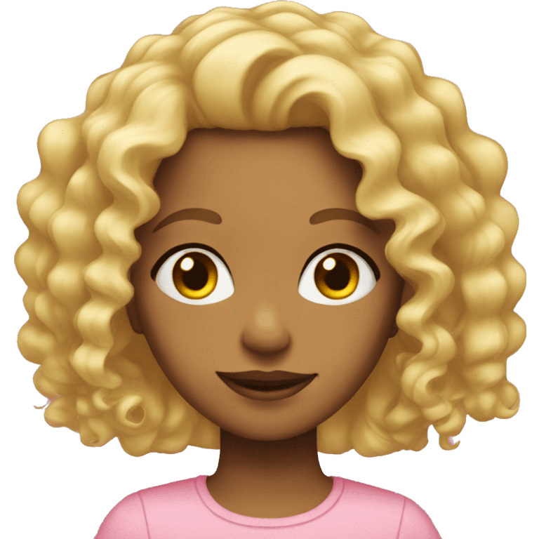 Girl with blond curl Hair wear pink emoji