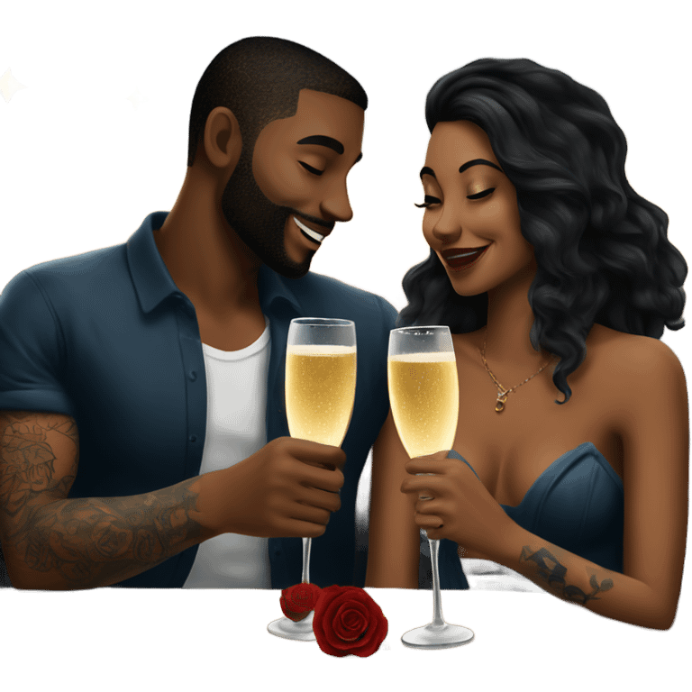 Romantic date for beautiful tattooed couple drinking champagne  emoji