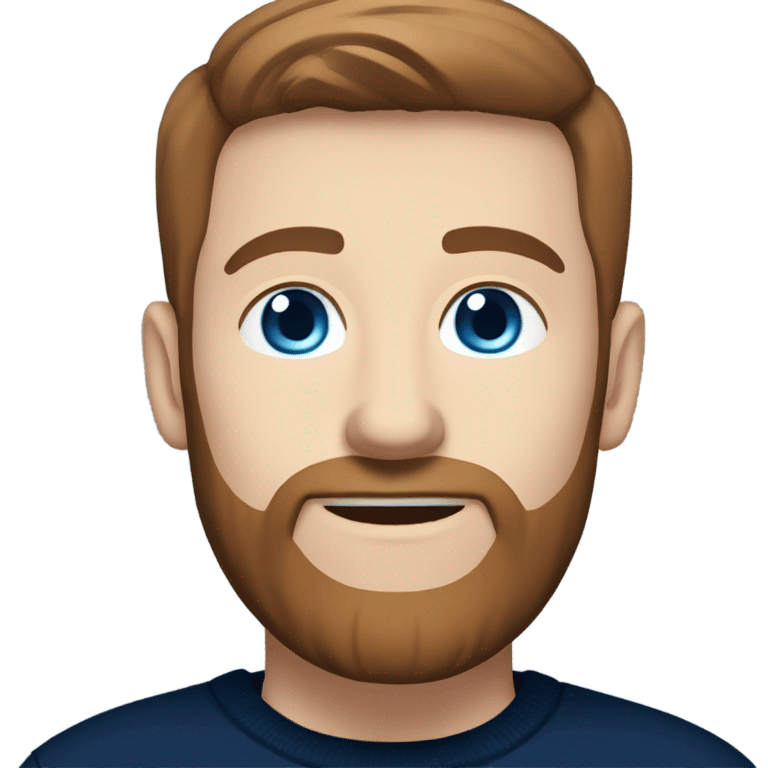 irish man blue eyes, brown short hair and short beard, wearing a smart navy blue jumper. full body. emoji