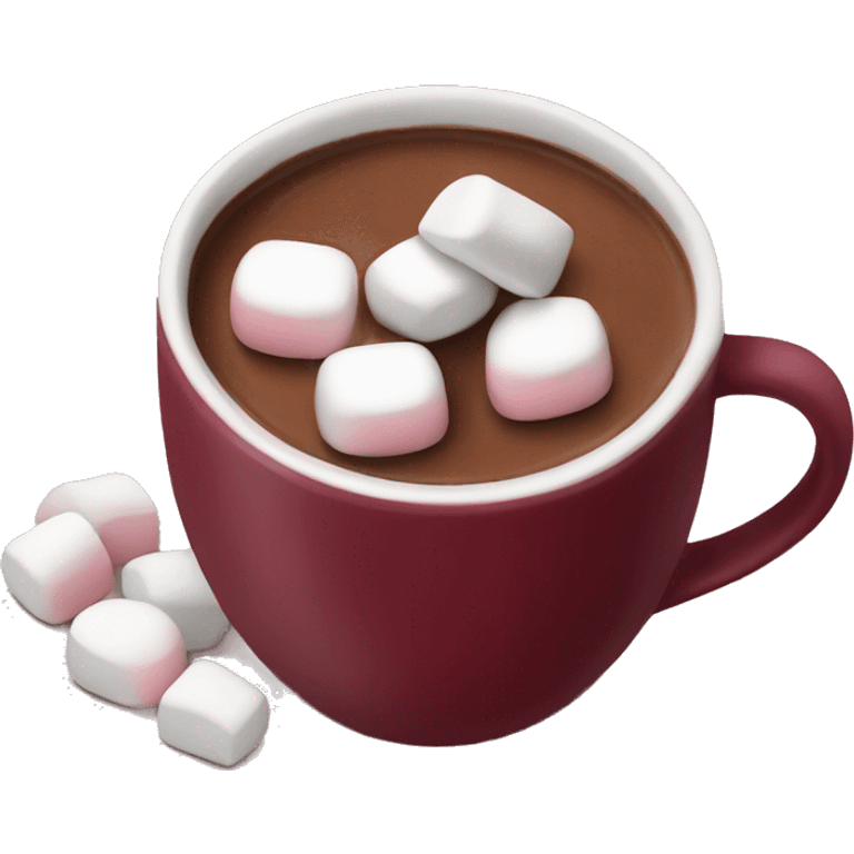 Burgundy mug of hot chocolate with marshmallows  emoji