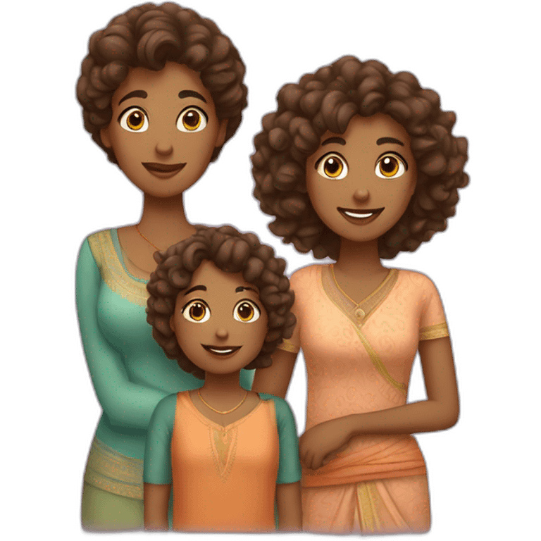 indian family with one mom and one daughter curly hair emoji