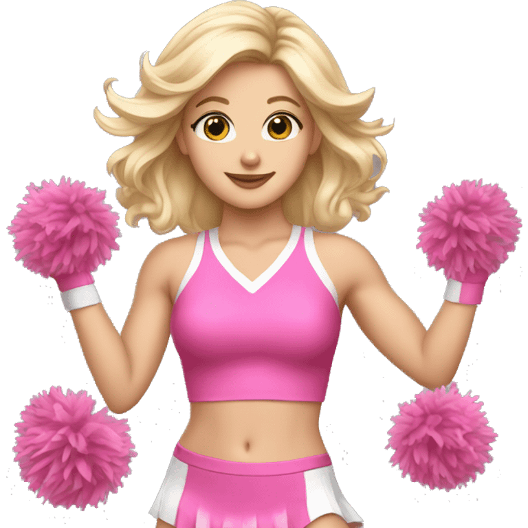 blonde cheerleader wearing pink uniform holding pink pompoms that looks like chrissy chlapecka emoji