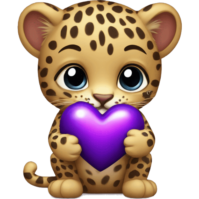 Baby leopard holding a purple heart  emoji