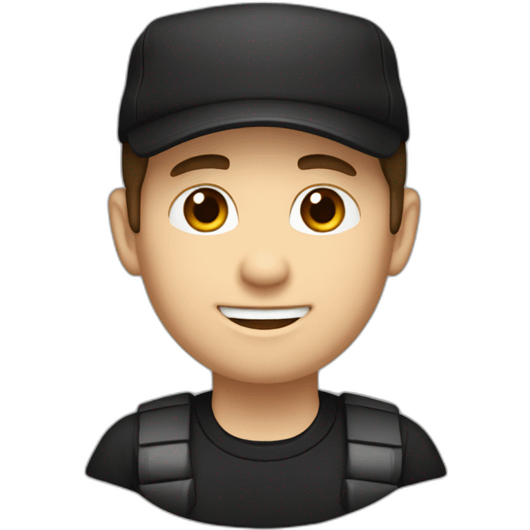 brown hair, black hat, black shirt, caucasian developer emoji