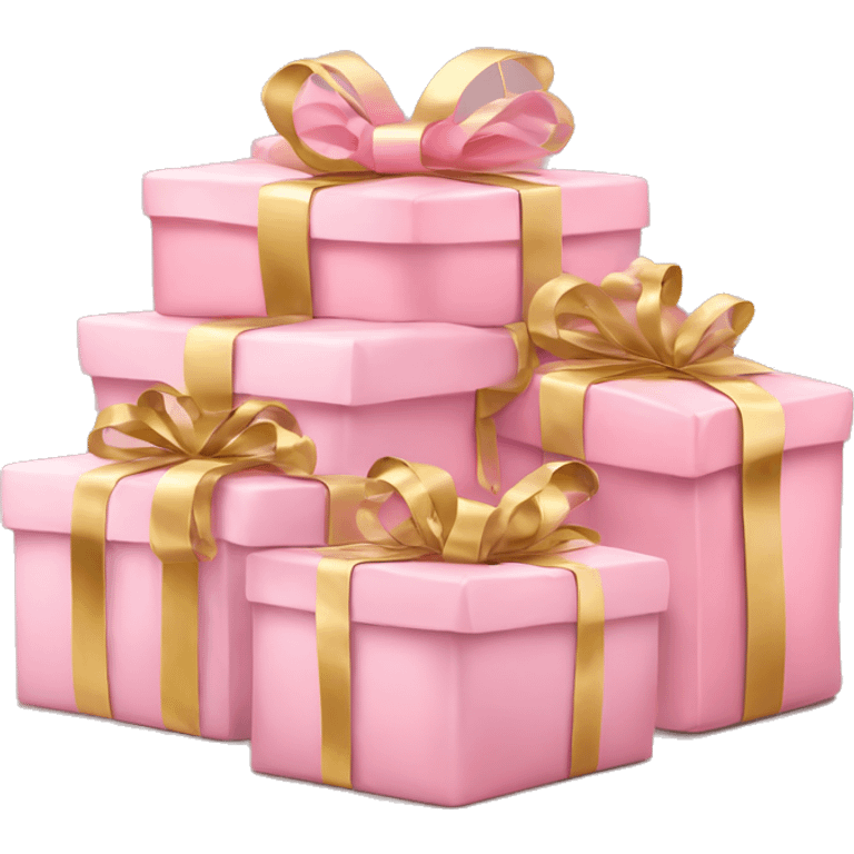 Pile of Christmas gifts wrapped in pastel pink with gold ribbons  emoji