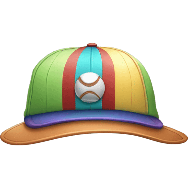 Propeller hat; a multicolored striped baseball cap with a propeller on top emoji