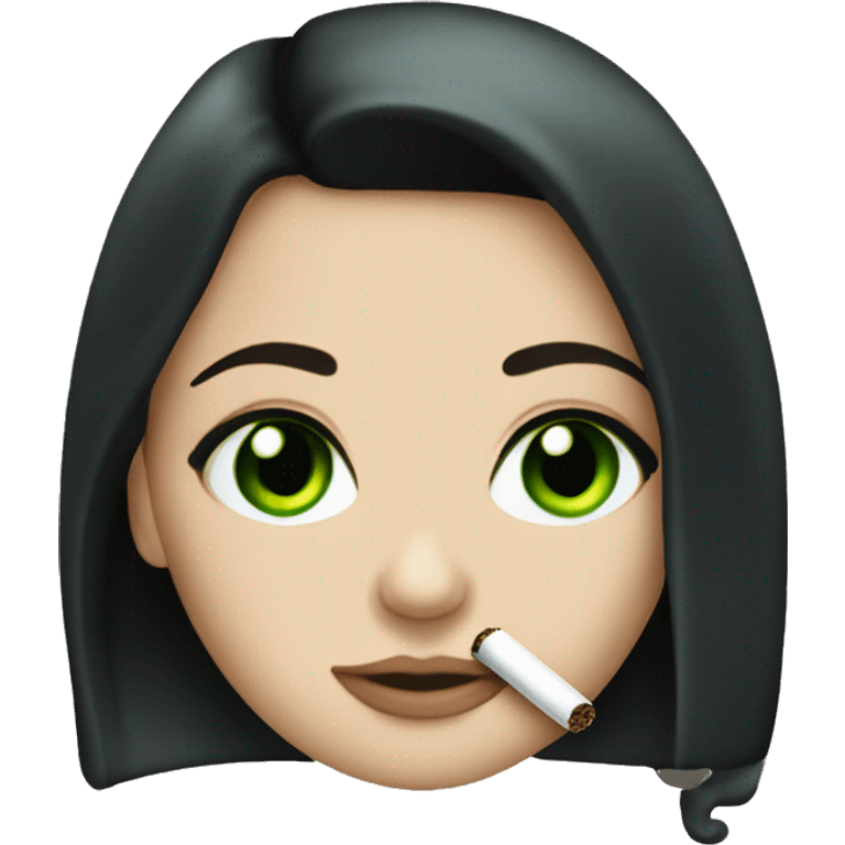 white girl with black hair and green eyes smoking  emoji