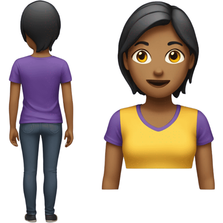 A yellow girl emoji with a purple shirt with her back facing the screen emoji