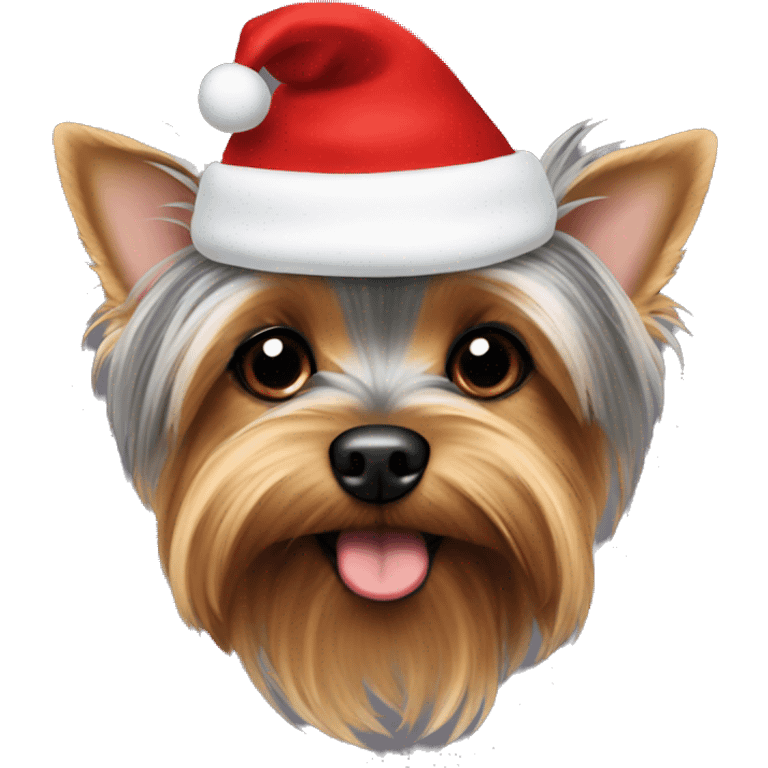 Yorkie wearing a Santa hat emoji