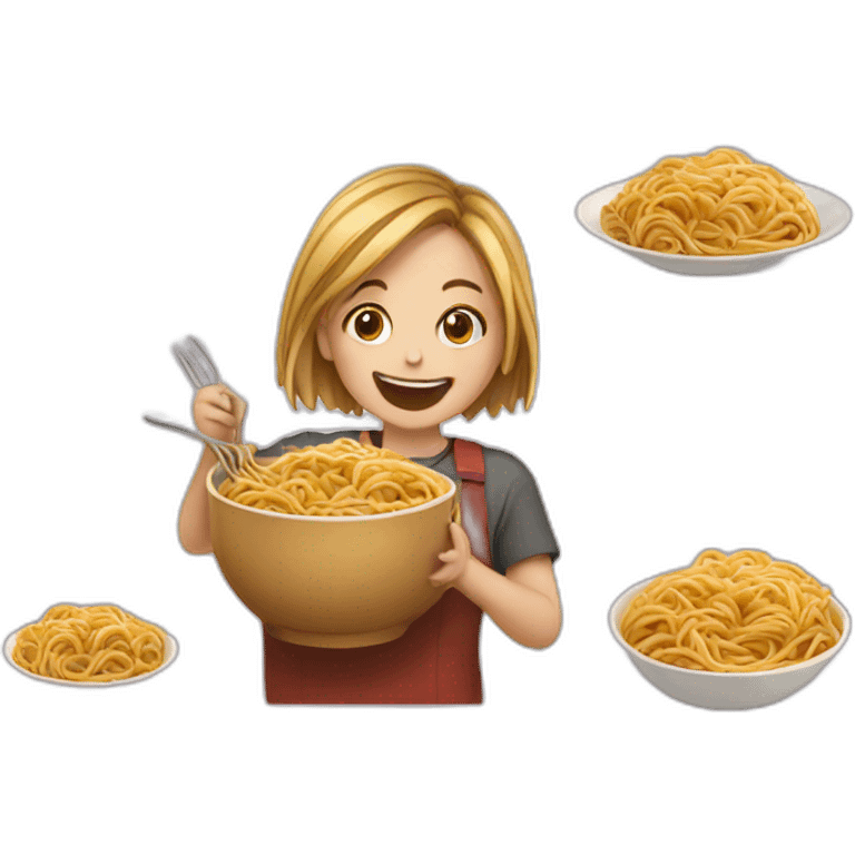 Girl smiling and eating spaghetti emoji