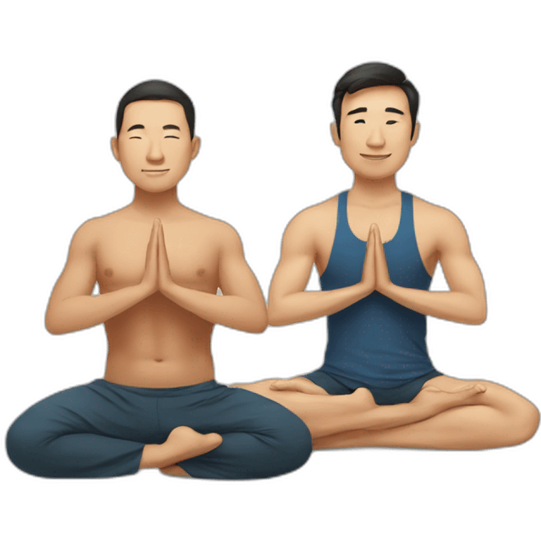 asian and caucasian men doing yoga emoji