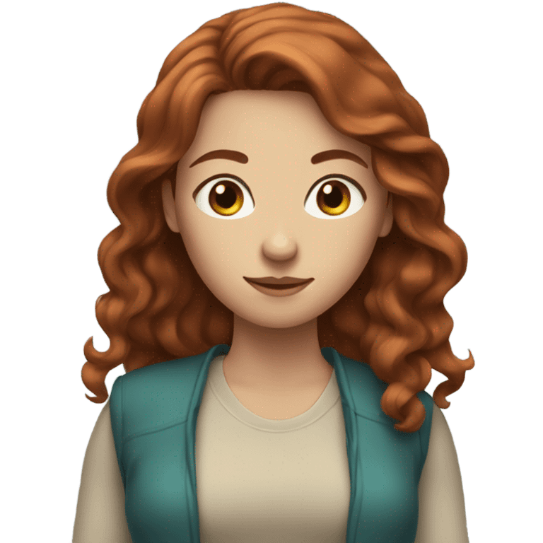 Woman with reddish brown hair and blue-green eyes emoji