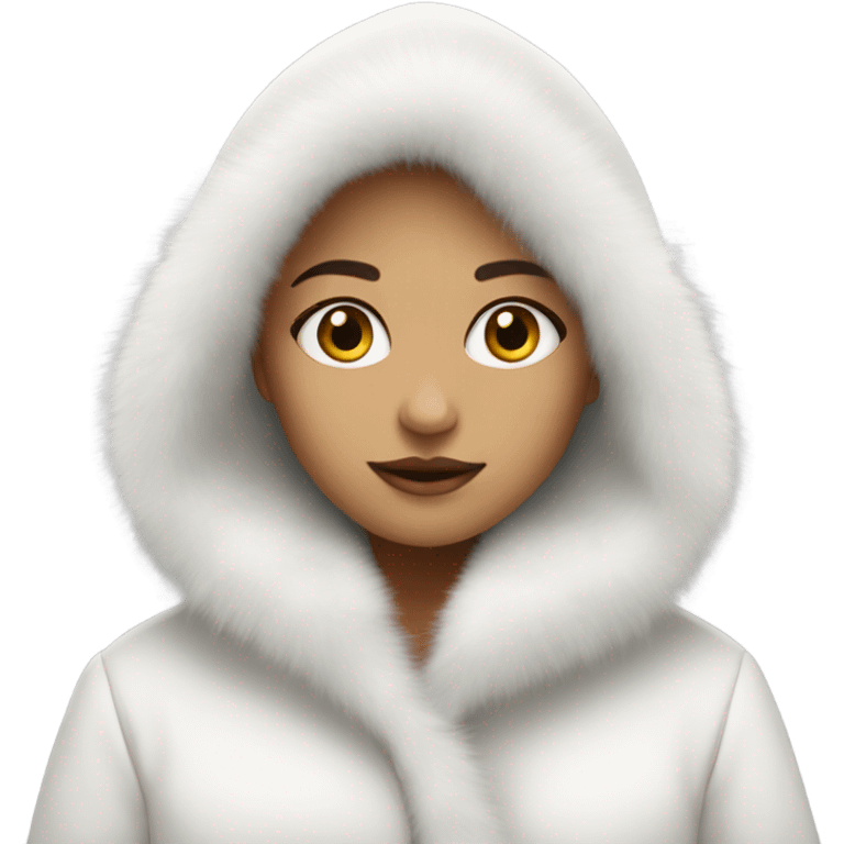 Girl in a big white fur coat with hood on emoji