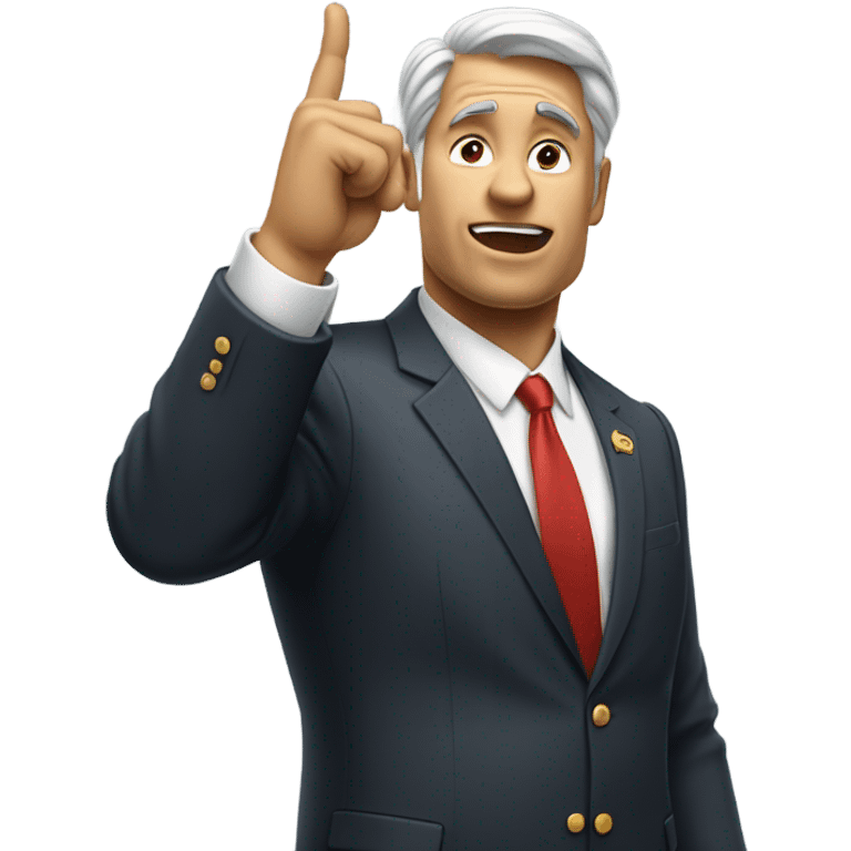 Muscular politician giving oration with right index finger in the air emoji